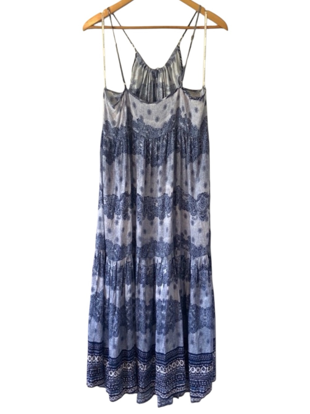 NEW Revolve Somedays Lovin Open Eyes Tiered Maxi Dress Blue White Large NWOT - Picture 15 of 16